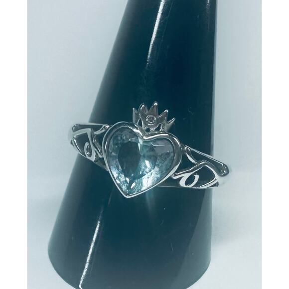 Good QUEEN Aquamarine HEART STERLING Silver Ring Size 10 - Picture 1 of 9